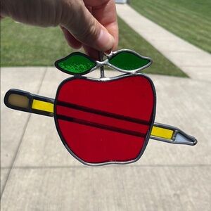 Red Apple Stained Glass Ornament Teacher Education‎ Educator Small Pencil School